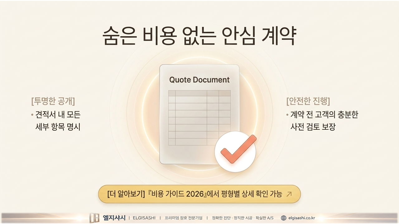 숨은 비용 없는 안심 계약 · 견적서 세부 항목 명시·사전 검토 보장